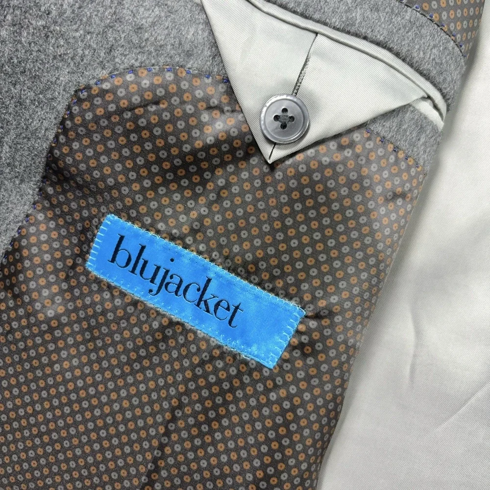 blujacket Cashmere Flannel Blazer Men 46R Gray Sportcoat Suit Jacket Winter Soft